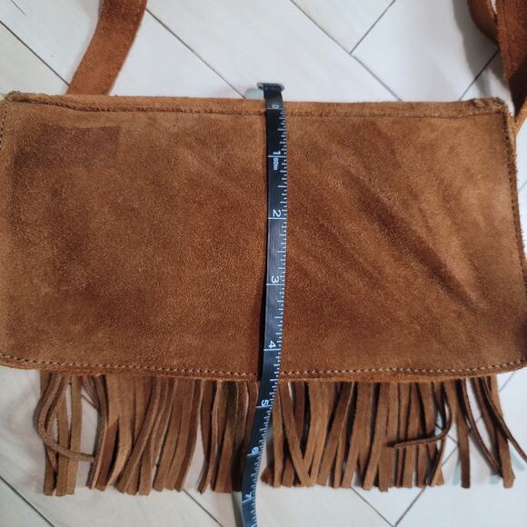 Minnetonka Suede Tan and Brown Fringe Crossbody Bag - Picture 13 of 16